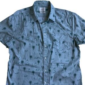 Billy Reid Shirt Mens XL Blue Short Sleeve Button Down Southwestern Mezcal Print